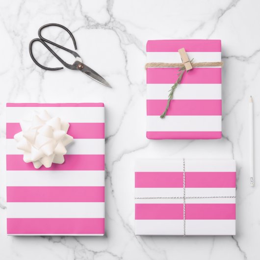 Warme Rosa und weiße Streifen Geschenkpapier Set (Vorderseite)