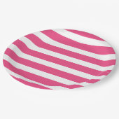 Warme Rosa und weiße Streifen Pappteller (Schrägansicht)