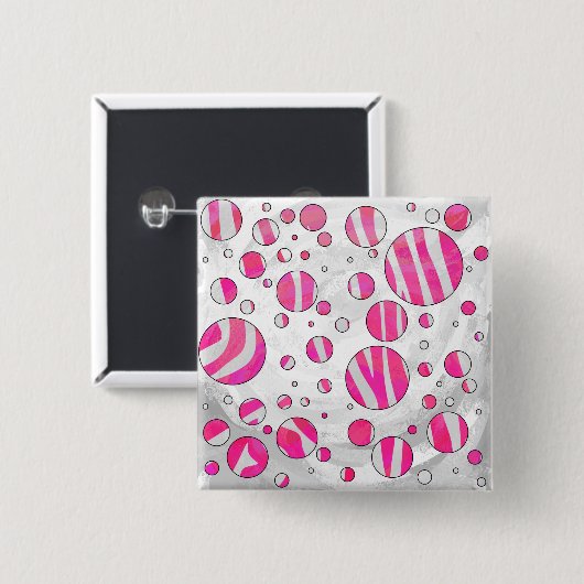 Warme rosa und weiße Zebra-Polka-Punkte Button (Vorne & Hinten)