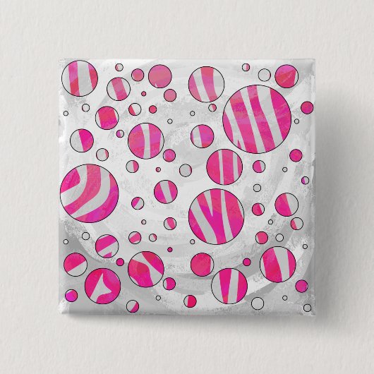 Warme rosa und weiße Zebra-Polka-Punkte Button (Vorderseite)