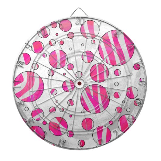 Warme rosa und weiße Zebra-Polka-Punkte Dartscheibe (vorne)