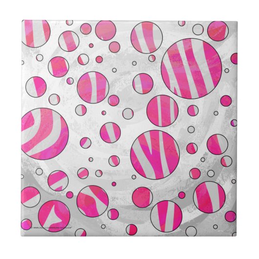 Warme rosa und weiße Zebra-Polka-Punkte Fliese (Vorderseite)