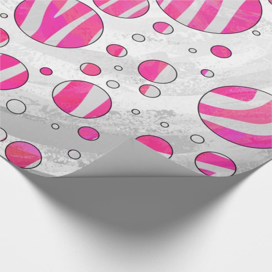 Warme rosa und weiße Zebra-Polka-Punkte Geschenkpapier (Ecke)