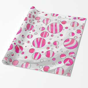 Warme rosa und weiße Zebra-Polka-Punkte Geschenkpapier