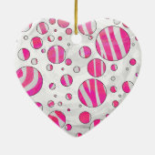 Warme rosa und weiße Zebra-Polka-Punkte Keramik Ornament (Hinten)