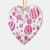 Warme rosa und weiße Zebra-Polka-Punkte Keramik Ornament (Links)