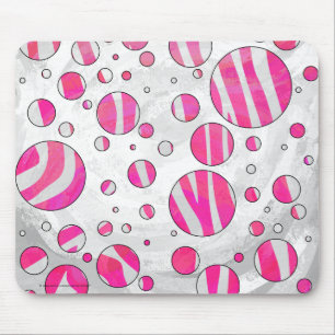 Warme rosa und weiße Zebra-Polka-Punkte Mousepad