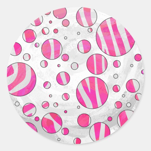 Warme rosa und weiße Zebra-Polka-Punkte Runder Aufkleber (Vorderseite)