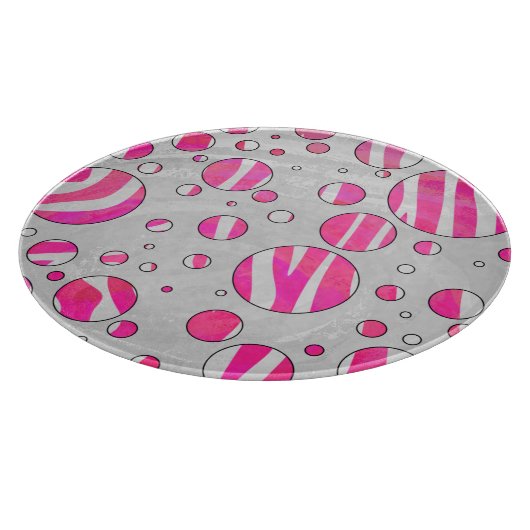 Warme rosa und weiße Zebra-Polka-Punkte Schneidebrett (Ecke)