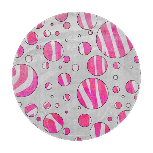 Warme rosa und weiße Zebra-Polka-Punkte Schneidebrett (Vorderseite)