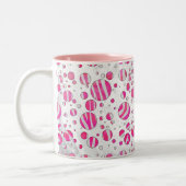 Warme rosa und weiße Zebra-Polka-Punkte Zweifarbige Tasse (Links)