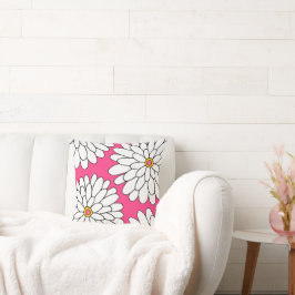 Warme rosa Vierhandgezeichnete Zinnias Kissen