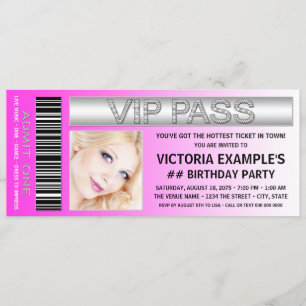 Warme Rosa VIP Pass Eintrittskarte Geburtstagspart Einladung