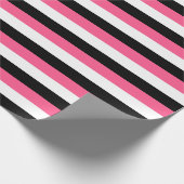 Warme rosa, weiße und schwarze Streifen Geschenkpapier (Ecke)