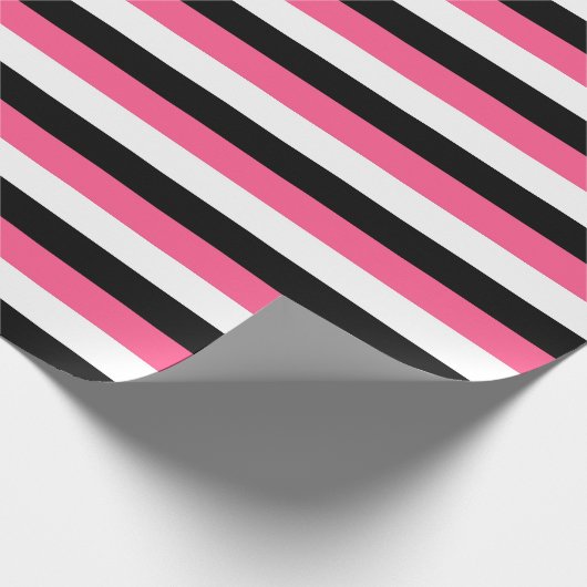 Warme rosa, weiße und schwarze Streifen Geschenkpapier (Ecke)