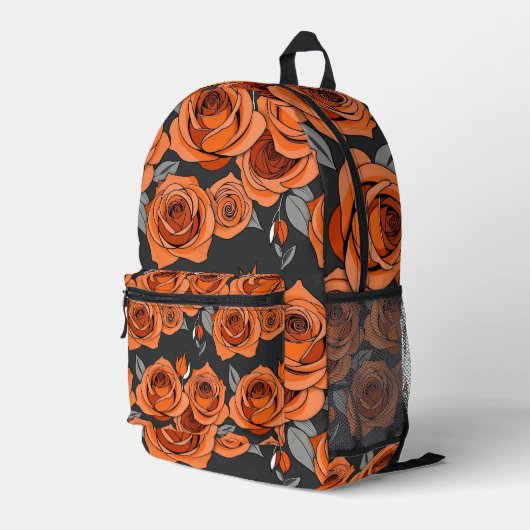 Warme Rostorange Rosen Bedruckter Rucksack (Rückseitige Ecke Rechts)