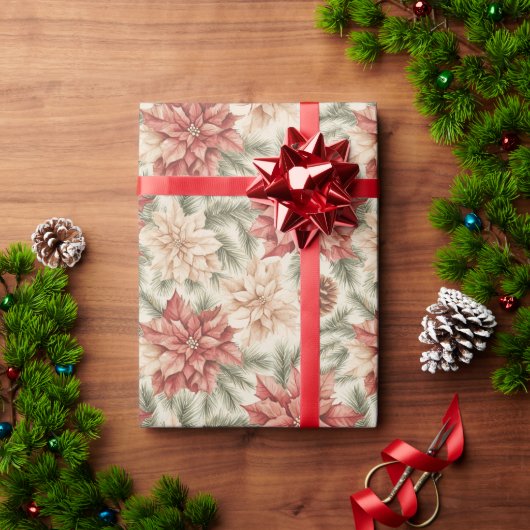 Warme Rot Grüne Weihnachtsblumen Geschenkpapier (Feiertagsgeschenk)