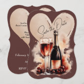 Warme rote und beige Wasserfarbe Champagnerflasche Save The Date (Vorne/Hinten)