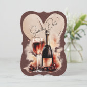 Warme rote und beige Wasserfarbe Champagnerflasche Save The Date (Stehend Vorderseite)