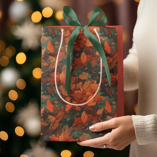 Warme rustikale Blätter - Boho Ästhetik Mittlere Geschenktüte