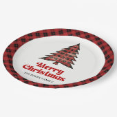 Warme rustikale Büffel-Karo-Weihnachts-Papierplatt Pappteller (Schrägansicht)