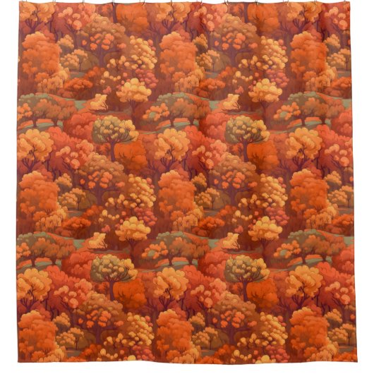 wärme Rustikale Wasserfarbenfallen Bäume | Boho Ae Duschvorhang (Vorderseite)