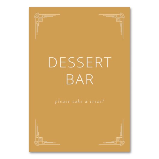 Warme Senfgelbe Dessertbar-Tafel Tischnummer (Vorderseite)