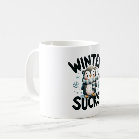 Warme Sippen, Coole Stifte - Pinguin Winter Kaffeetasse (Vorderseite Links)