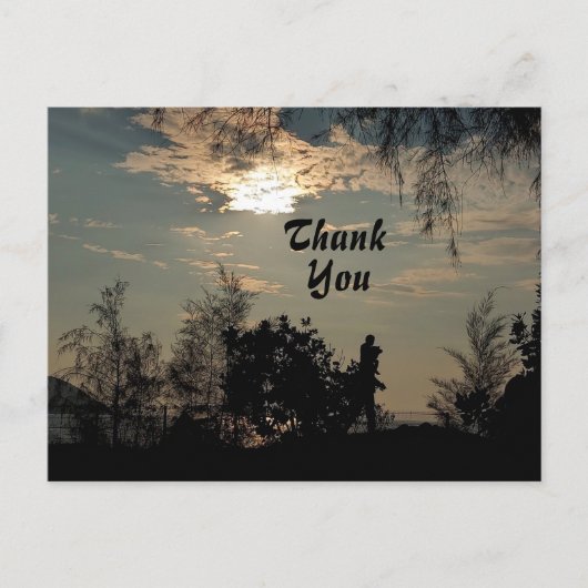 Warme Sonnenuntergang Bäume Danke Postcard Postkarte (Vorderseite)