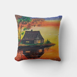 Warme Sonnenuntergang Hütte Landschaftsbild Malere Kissen