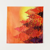 Warme Sonnenuntergang Wasserfarben Bäume Wandteppich (Vorderseite)