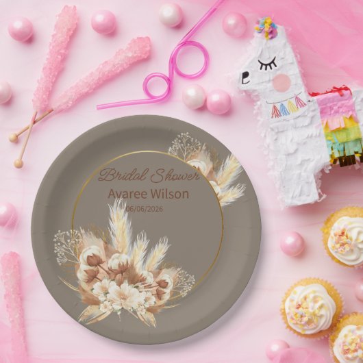 Warme Stone Boho Pampas Grass Dusche Pappteller (Party)