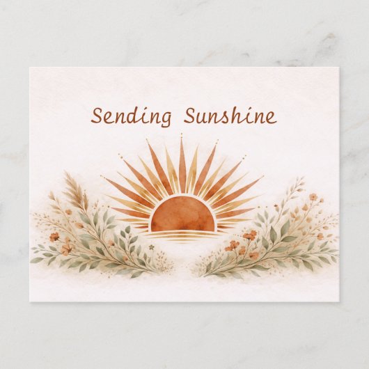 Warme Terrakotta-Boho-Sonnenstrahlen-Botanik Postkarte (Vorderseite)