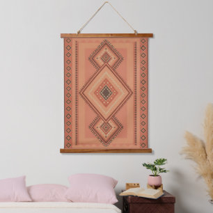 Warme Terrakotta-Marokkanische Stammes-Oberflächen Wandteppich Mit Holzrahmen
