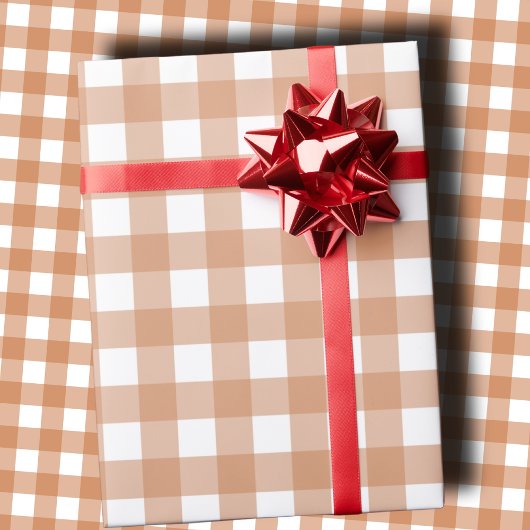 Warme Terrakotta- und weiße karierte Gingham  Geschenkpapier