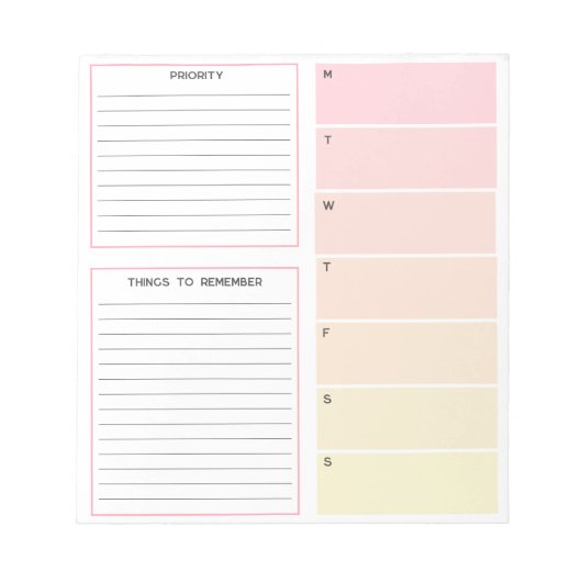 Warme Tones Weekekly Planning Notepad Notizblock (Vorderseite)