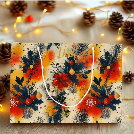 Warme Tones Weihnachtsgeschenke mit festem Blumens Große Geschenktüte