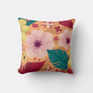 Warme Tropenflora mit roten und grünen Blätter Kissen