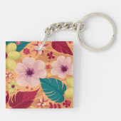 Warme Tropenflora mit roten und grünen Blätter Schlüsselanhänger (Rückseite)