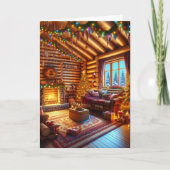 Warme und gemütliche Blockhütte und Kamin Weihnach Karte (Vorderseite)