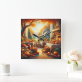 Warme und gemütliche Erntedank-Ansammlung Quadratische Wanduhr (Zuhause)