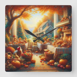 Warme und gemütliche Erntedank-Ansammlung Quadratische Wanduhr