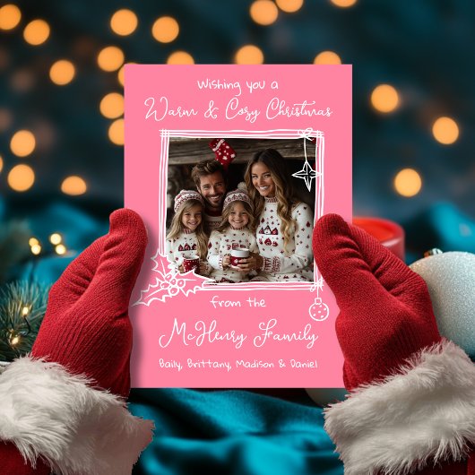 Warme und gemütliche handgezogene Doodle Foto Weih Einladung