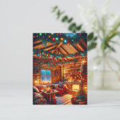 Warme und gemütliche Log-Kabine Weihnachtsgrüße Postkarte (Stehend Vorderseite)