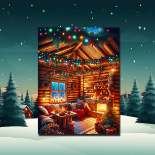 Warme und gemütliche Log-Kabine Weihnachtsgrüße Postkarte