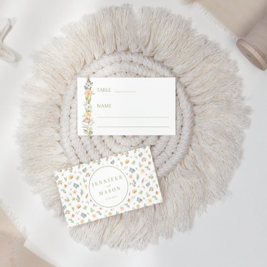 Warme Vanille Wildblume Hochzeit flache Platzkarte