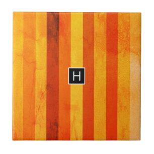 Warme verwitterte orange rote Streifen Monogramm Fliese
