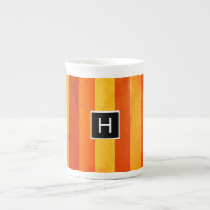 Warme verwitterte orange rote Streifen Monogramm Porzellantasse