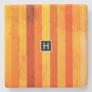Warme verwitterte orange rote Streifen Monogramm Steinuntersetzer