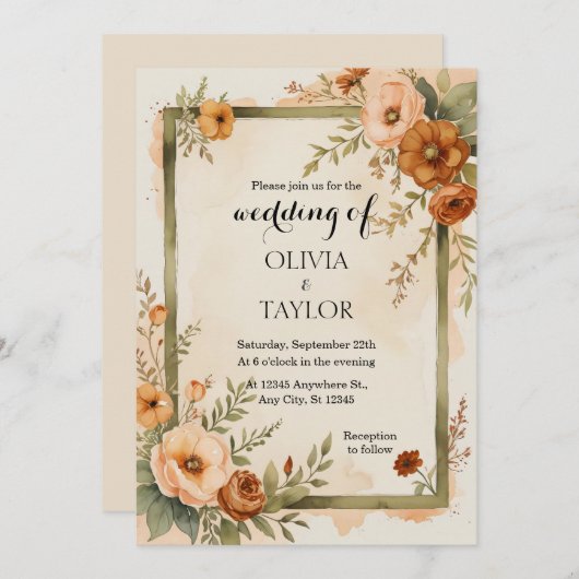 Warme Vintage Rustikale Elegance Blumenzwiebelhoch Einladung (Vorne/Hinten)